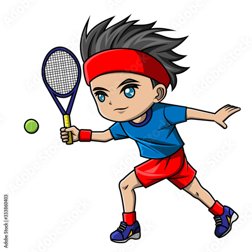 cartoon boy playing tennis ball © Sofyan