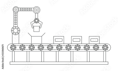 Conveyor assembly line in flat style. Automatic production line concept. Industrial mass production conveyor. 