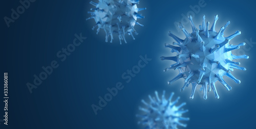  Virus molecules in the blood. 3D illustration of a coronavirus in macro.