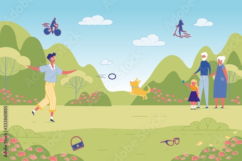 Happy People Pastime in Green City Public Park