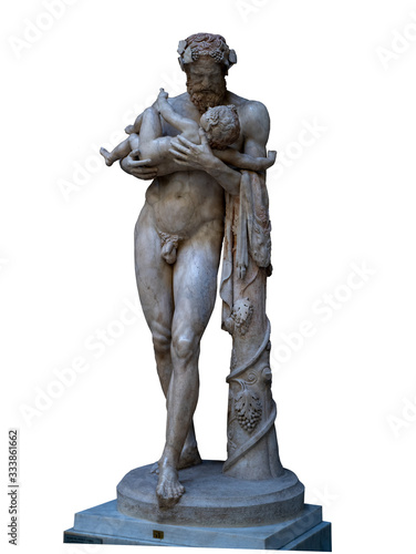 Sculpture of Dionysus holding a child in his arms made of marble