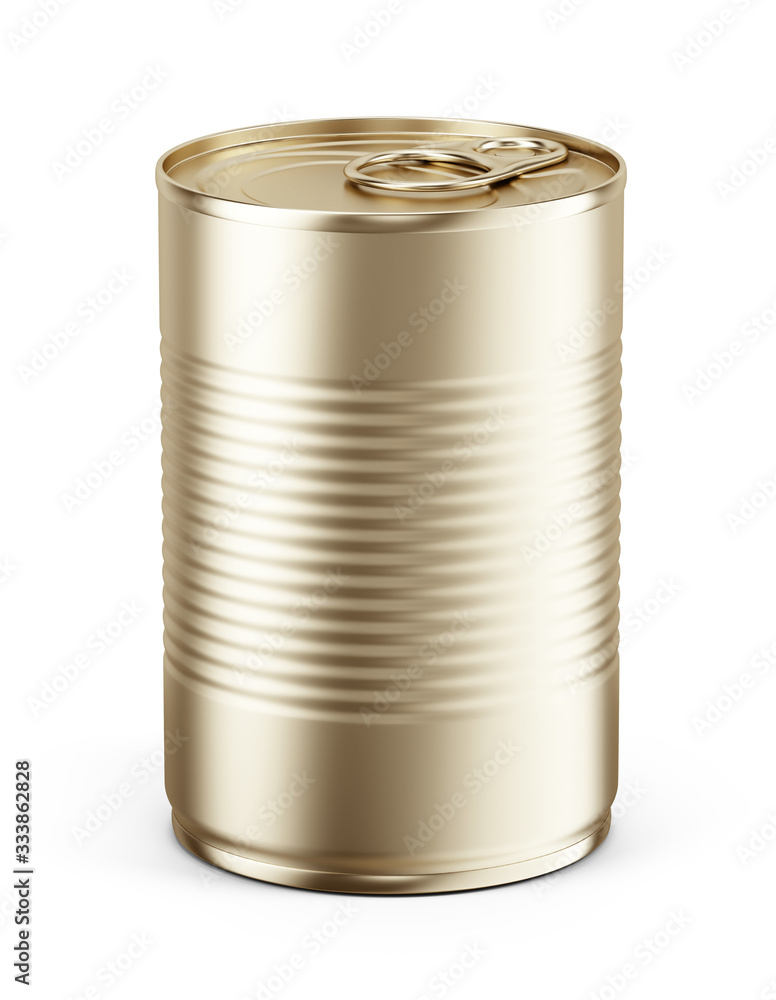 Blank Yellow metal tin can on white background. Mockup template for your design. 3d rendering Blank Yellow metal tin can on white background. Mockup template for your design. 3d rendering