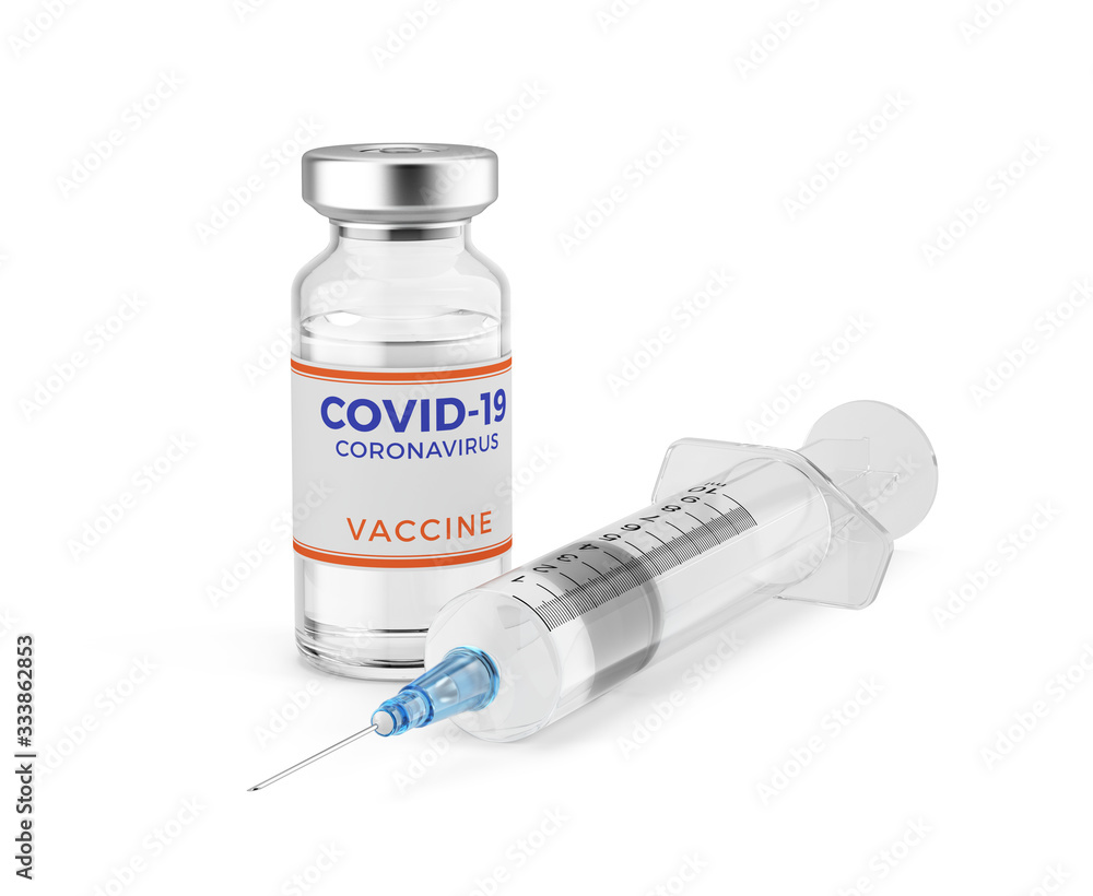 accine and syringe injection isolated on white. Medicine, COVID-19, nCoV, coronavirus vaccine concept. 3d rendering accine and syringe injection isolated on white. Medicine, COVID-19, nCoV, coronavirus vaccine concept. 3d rendering