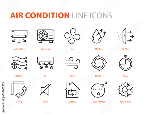 set of air condition icons, air, purify, cool, temperature