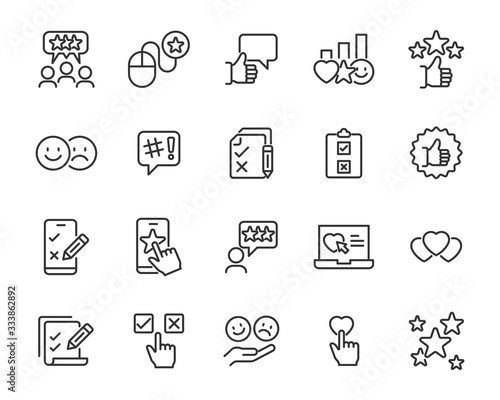 set of feedback icons, research, comment, review, customer, survey, social media