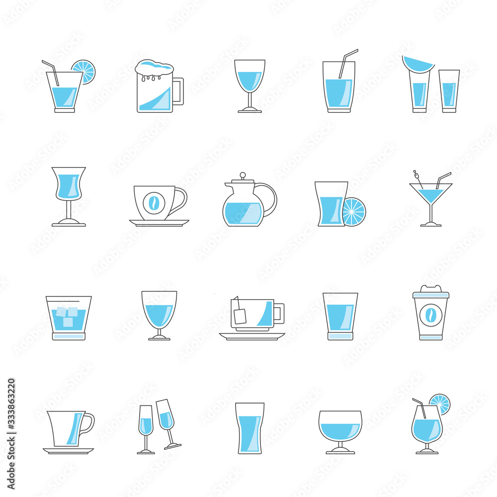 Line drinks and beverages icons - vector icon set Line drinks and beverages icons - vector icon set