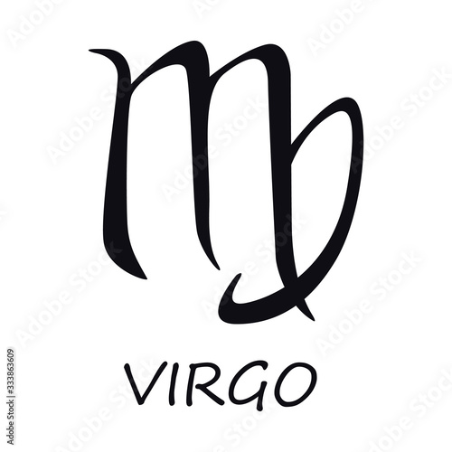 Virgo zodiac sign black vector illustration. Celestial esoteric silhouette earth symbol. Astrological constellation. Horoscope monthly prediction calendar element. Isolated glyph icon