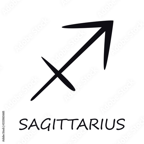Sagittarius zodiac sign black vector illustration. Celestial archer, mars silhouette symbol. Astrological constellation. Horoscope monthly prediction calendar element. Isolated glyph icon