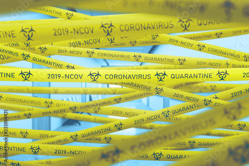 Photography Coronavirus quarantine tape hospital background