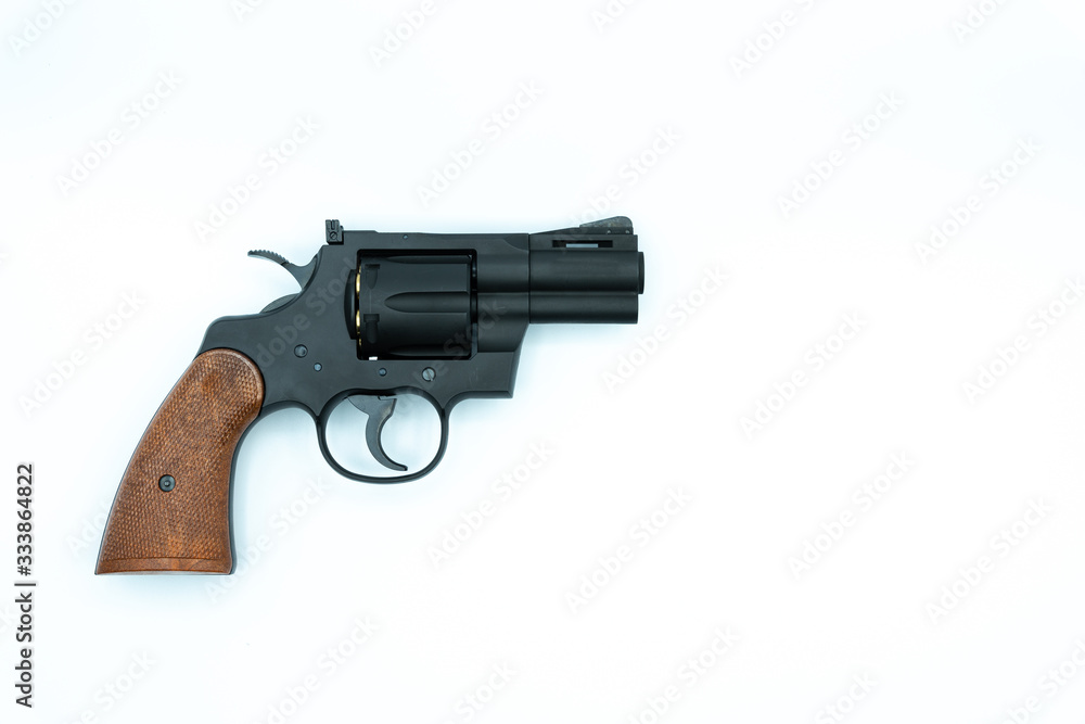 Model gun shot on white background