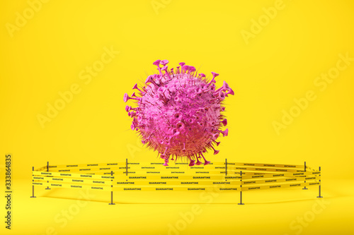 Coronavirus quarantine tape around virus