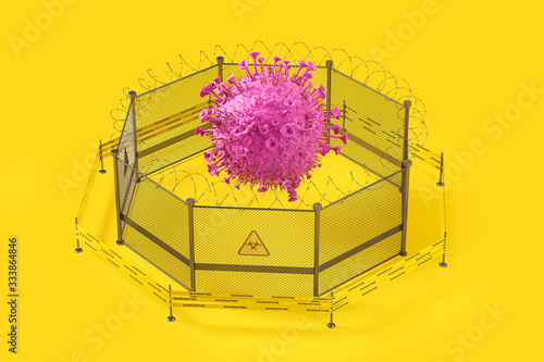 Coronavirus quarantine, fence with barbwire