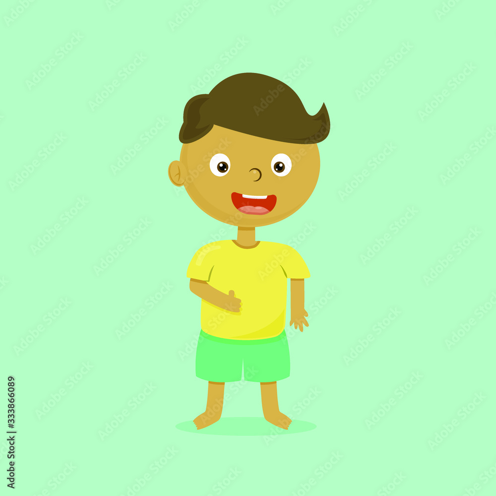 Obraz premium kid boy stand with thumb up, vector character child smiling face