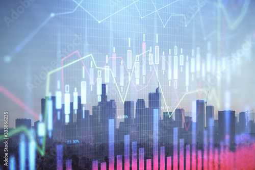 Wallpaper Mural Forex chart on cityscape with skyscrapers wallpaper double exposure. Financial research concept. Torontodigital.ca