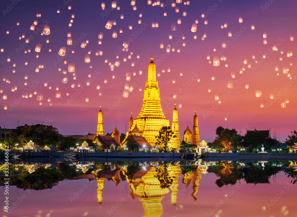 Wat Arun Temple on during sunset. Sunset behind Wat Arun, Bangkok Thailand.
