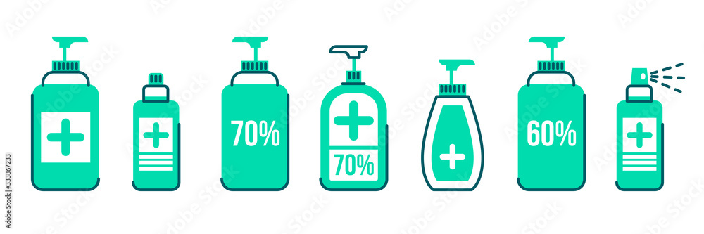 Set of Antiseptic line color icon Hygiene Virus hand care. Washing hands, anti bacterial soap, use sanitary antiseptic. Flat design illustration Set of Antiseptic line color icon Hygiene Virus hand care. Washing hands, anti bacterial soap, use sanitary antiseptic. Flat design illustration