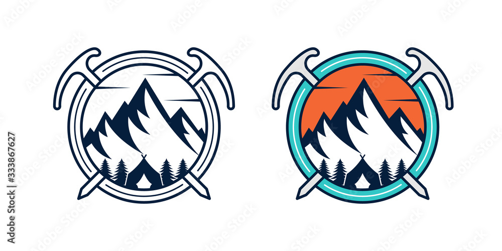 Set of Mountain logo vector illustration. Mountain badge design vector template design. Trendy Mountains logo design vector illustration template for Outdoor Adventure. Set of Mountain logo vector illustration. Mountain badge design vector template design. Trendy Mountains logo design vector illustration template for Outdoor Adventure.