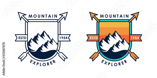 Set of Mountain logo vector illustration. Mountain badge design vector template design. Trendy Mountains logo design vector illustration template for Outdoor Adventure.