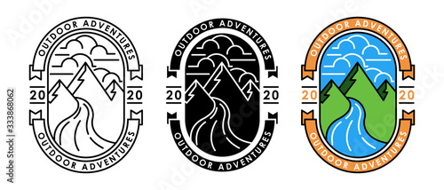 Set of Mountain logo vector illustration. Mountain badge design vector template design. Trendy Mountains logo design vector illustration template for Outdoor Adventure.