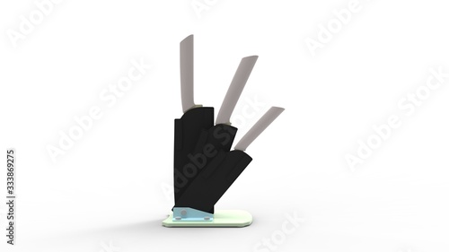 3D rendering of knife standard kitchen utensil ware holder isolated