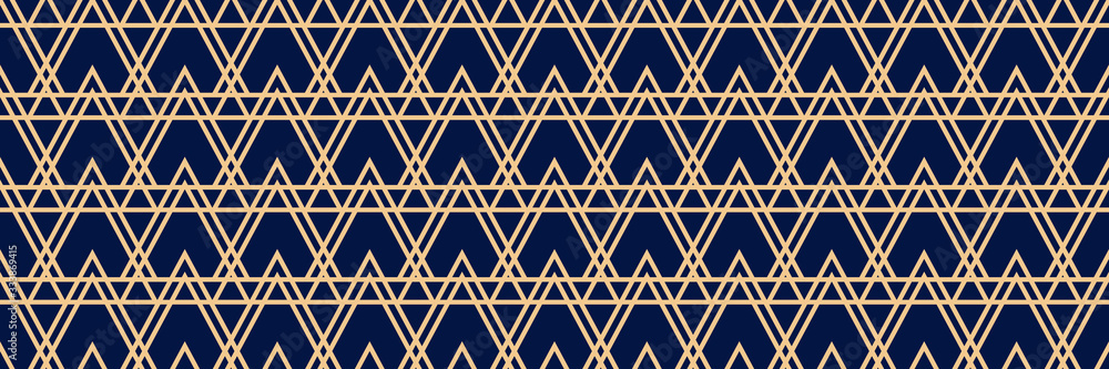 Geometric print. Golden pattern on dark blue seamless background Geometric print. Golden pattern on dark blue seamless background