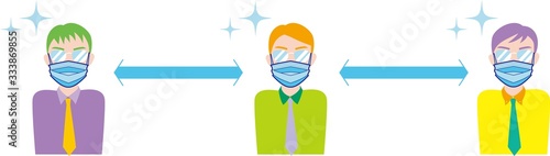 マスクをして適度な距離を保つ男性たち