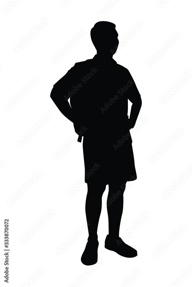 Man with backpack silhouette vector on white Man with backpack silhouette vector on white