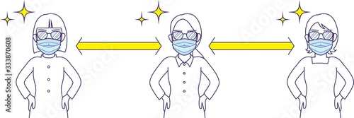 マスクをして適度な距離を保つ女性たち