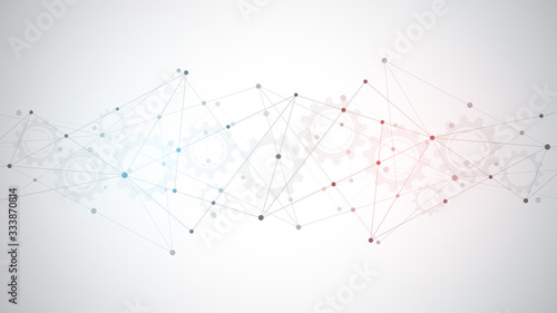 Abstract background of polygon pattern with connecting dots and lines. Global network connection, digital technology and communication concept.