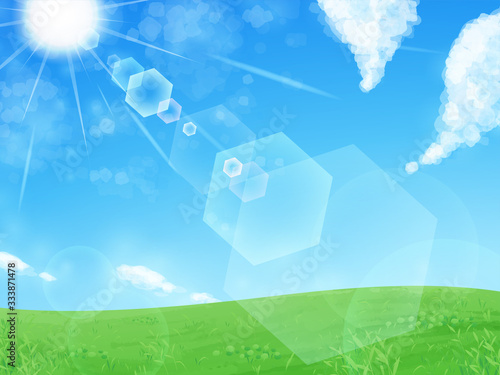 草原の背景イラスト_空_太陽