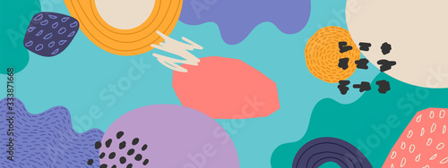 Trendy abstract horizontal panorama background in modern colors, in popular art style
