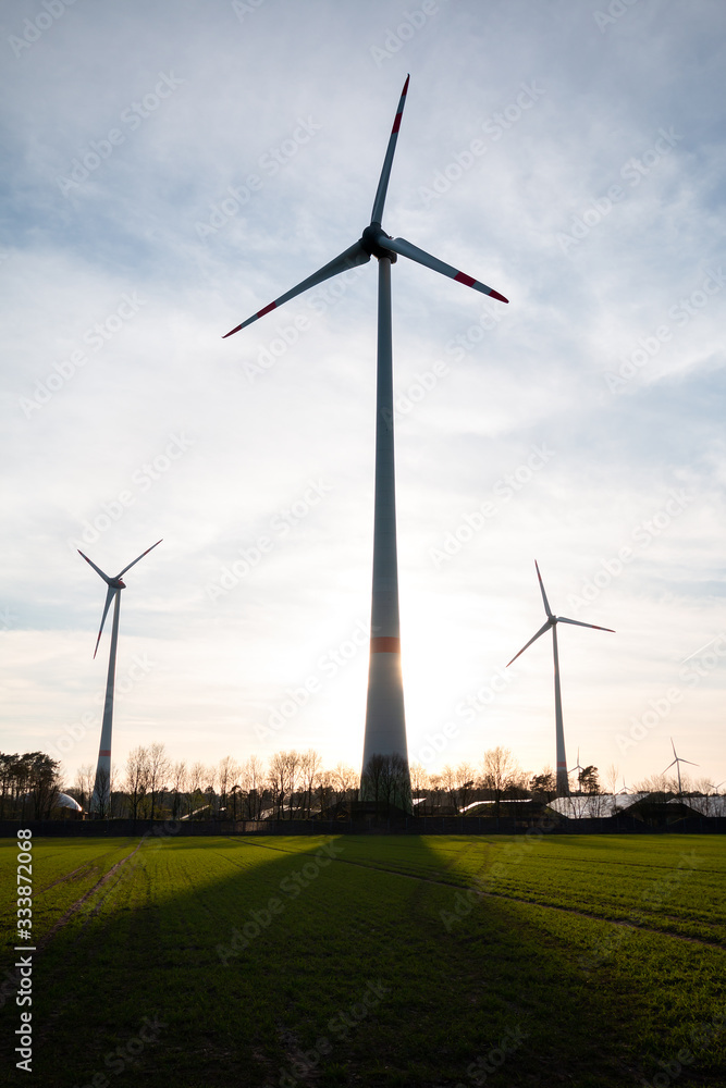 Fototapeta premium Big Wind Turbines in sunset, Saerbeck Germany