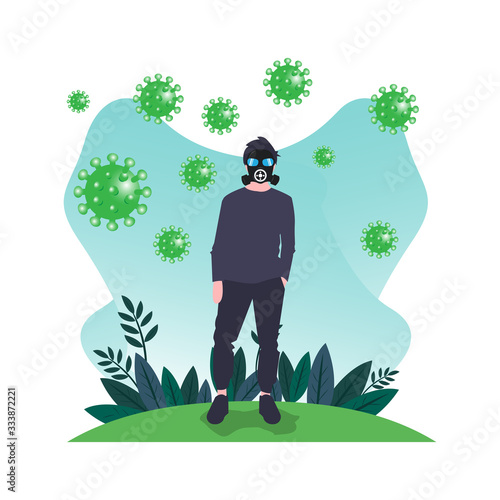 Illustration vector graphic of people using mask anti virus for fight corona virus with flat design