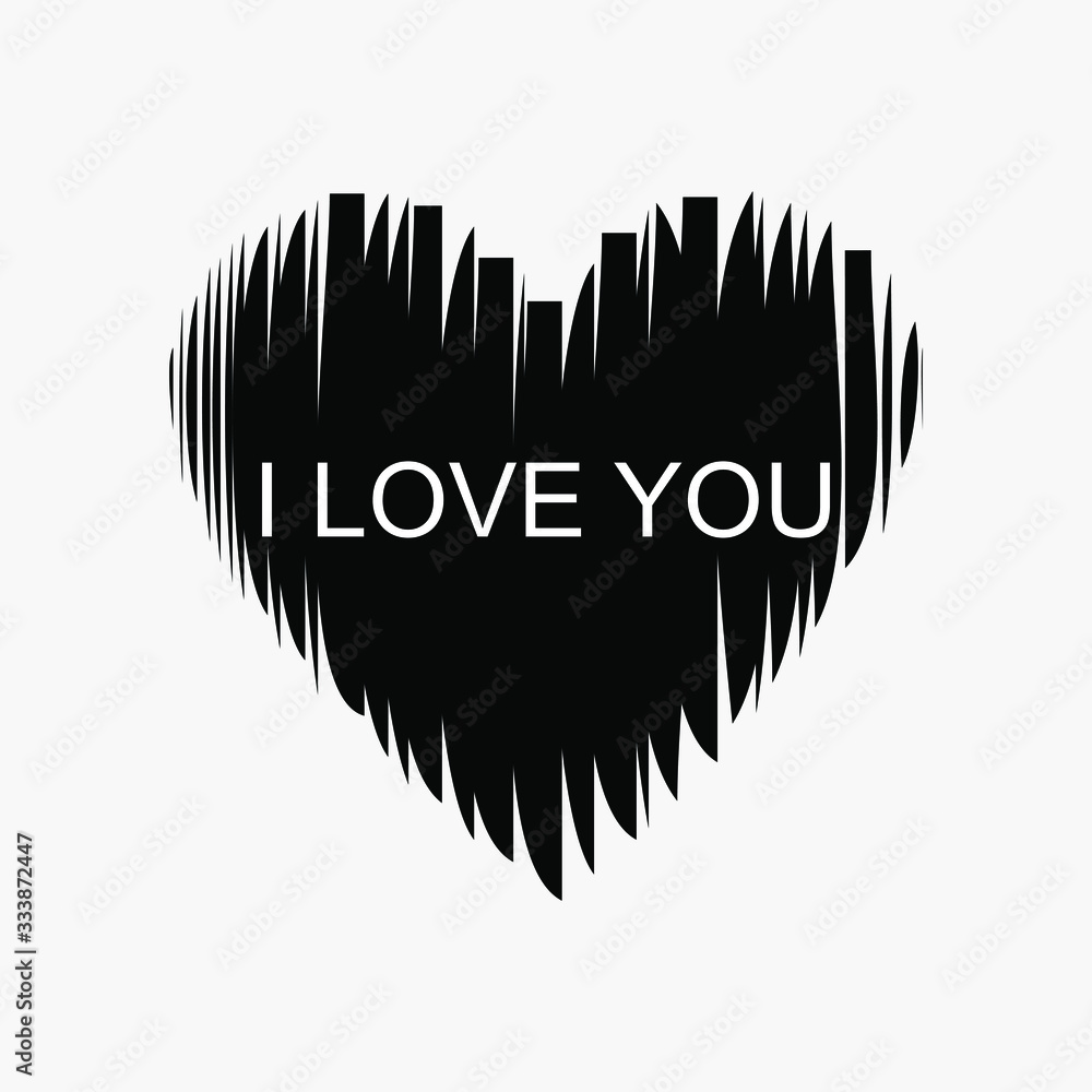 Obraz premium Black heart logo badge with text. Symbol of love. Hand drawn. Modern design. Fashionable print for clothes, cards, banners for photo sites. Vector illustration