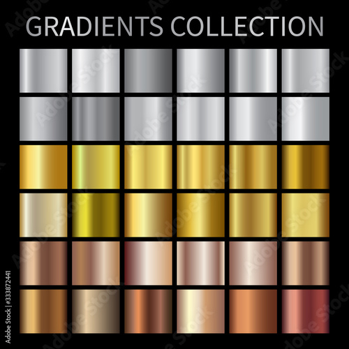 Gold, silver, bronze gradients. Collection of colorful gradient illustrations for backgrounds