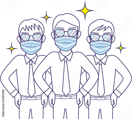 マスクでビシッとキメた男性たち