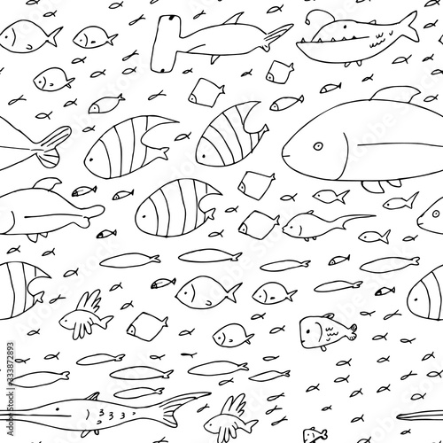 Hand Drawn Logo Template or Doodle Fishes Isolated
