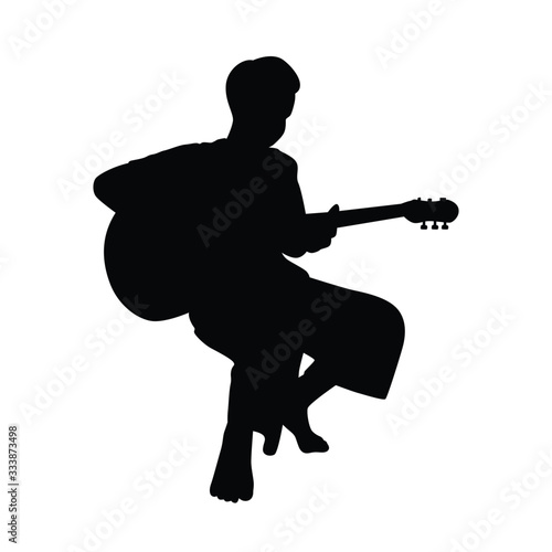 Young man with guitar silhouette vector on white