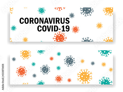 Coronavirus epidemic pattern. Different Kinds of Viruses. Vector coronavirus logo of COVID-19 seamless repeating pattern background. Illustration virus coronavirus 2019-nCoV on white background.