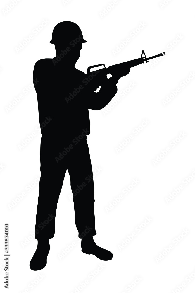 Soldier with rifle gun silhouette vector on white