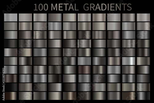 Metal gradient color set. Vector metallic chrome texture surface background template for screen