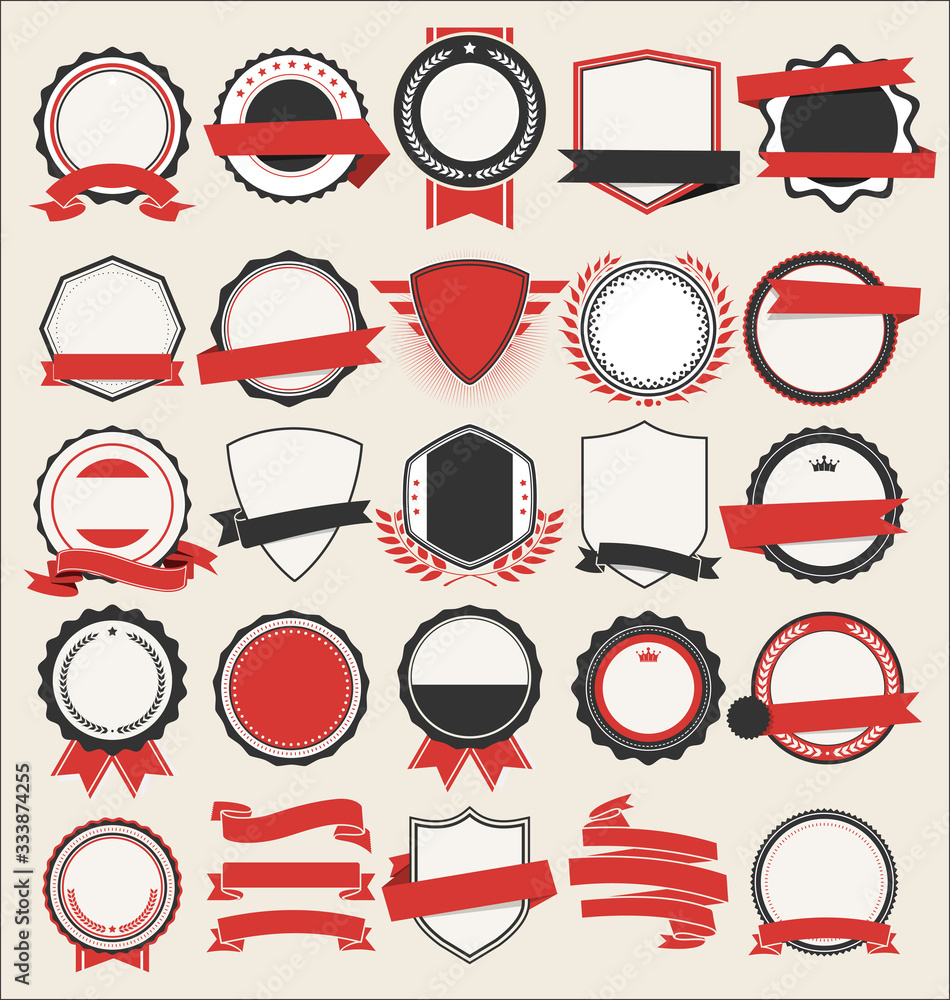 Collection of flat shields badges and labels retro style Collection of flat shields badges and labels retro style