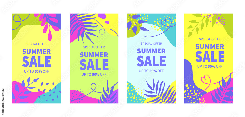 Summer sale banner templates for social media stories. Vector summer abstract geometric background