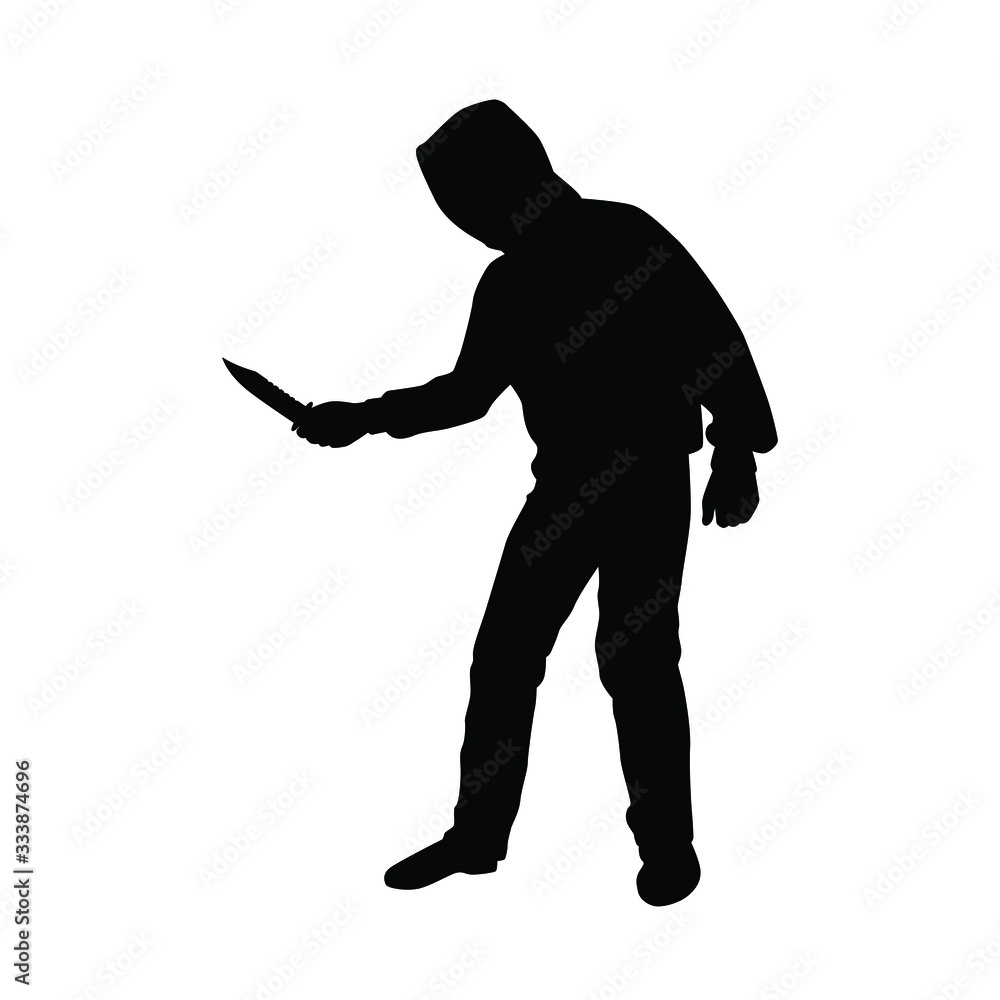 Bandit with knife silhouette vector on white Bandit with knife silhouette vector on white