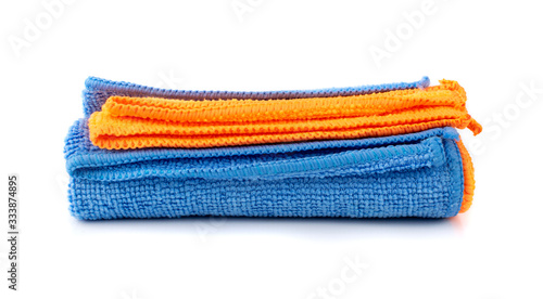 Rolled Blue Microfiber Cleaning Cloth Isolated on White Background