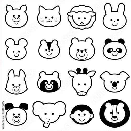 Cute Animals Face Icon Illust Set simple