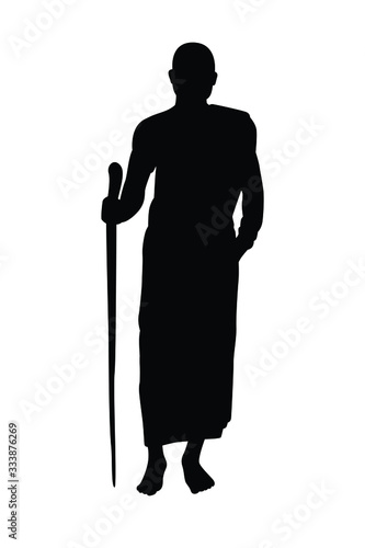 Buddhist monk silhouette vector on white