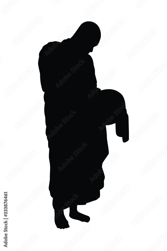 Buddhist monk silhouette vector on white