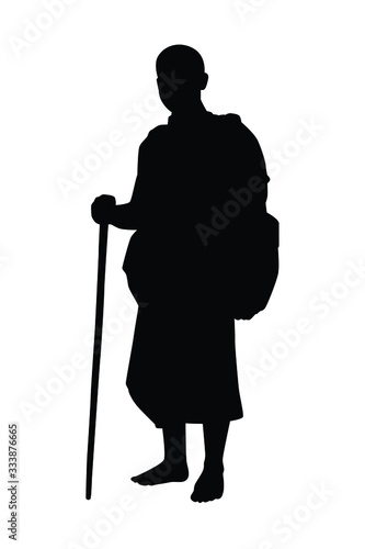 Buddhist monk silhouette vector on white