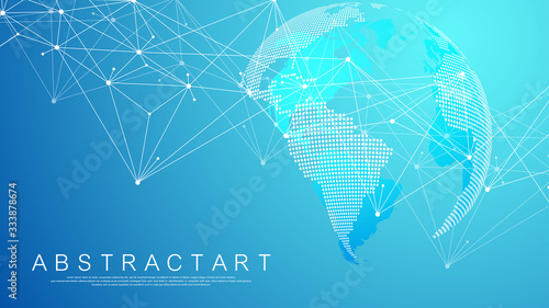 Global network connection concept. Big data visualization. Social network communication in the global computer networks. Internet technology. Business. Science. Vector illustration